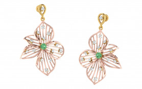 Two tone Diamond & Emerald Drop Earring